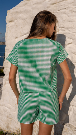 Jade Gingham Pull-On Shorts
