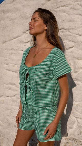Jade Gingham Pull-On Shorts
