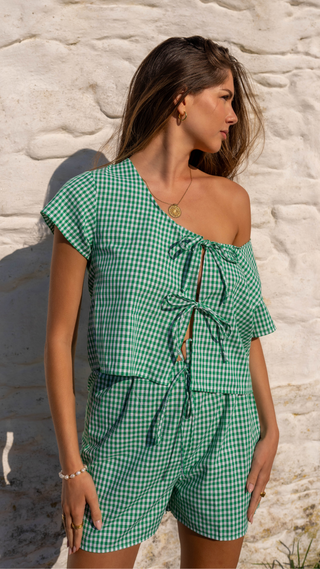 Jade Gingham Pull-On Shorts